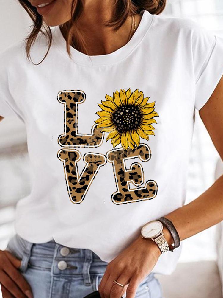 Street Life Pattern Round Neck Printed White T-Shirt Short Sleeve Women'S Wish/ - Image 1