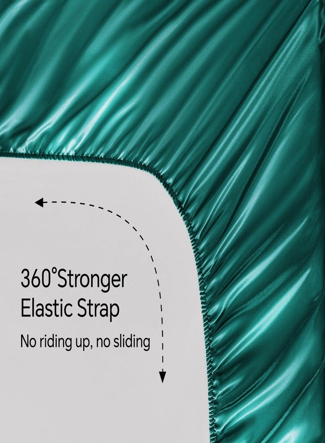 BEDELITE King Size Sheets Set, Luxury Soft Teal Satin Sheets for Hair and Skin, Similar to Silk Bed Sheets Set 4 Pieces with 1 Deep Pocket Fitted Sheet, 1 Flat Sheet, and 2 Pillowcases - Image 5