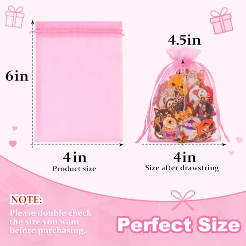 Crweety 50 Pcs Pink Organza Bags 4x6 Inch, Premium Mesh Gift Bags for Wedding Baby Shower Party Favors, Small Mesh Bags Drawtring for Candy Jewelry Christmas Valentine Gifts, Cute Sachet Bags - Image 2