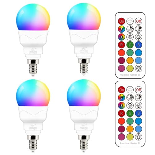 ILC E12 LED Light Bulbs (40w Equivalent) 5W, Color Changing RGB, A15 Small Base Candelabra Round Light Bulb, Candle Base, 2700K Warm White 12 Colors 2 Modes Timing with Remote Control (4 Pack) - Image 1