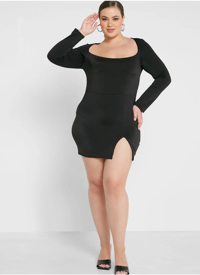 Public Desire Curve Slinky Sleeve Detailed Mini