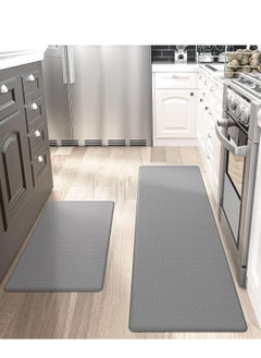 MIXDE Kitchen Mats,2 PCS Waterproof Non-slip Anti Fatigue Mats Cushioned For Kitchen Floor,Ergonomic Comfort Standing Runner Rug Floor Mat Set For Home Office Laundry Room,8mm Thick,45x75cm,45x120cm,Grey  - Image 1