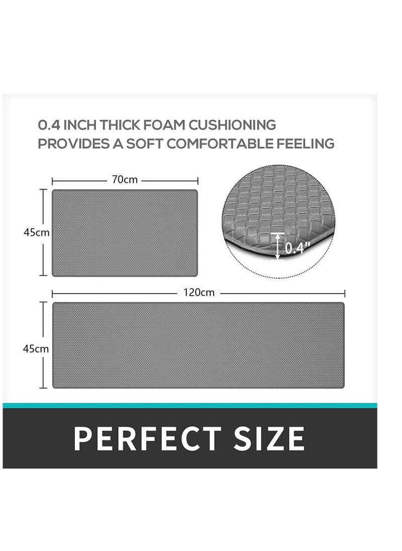 MIXDE Kitchen Mats,2 PCS Waterproof Non-slip Anti Fatigue Mats Cushioned For Kitchen Floor,Ergonomic Comfort Standing Runner Rug Floor Mat Set For Home Office Laundry Room,8mm Thick,45x75cm,45x120cm,Grey  - Image 5