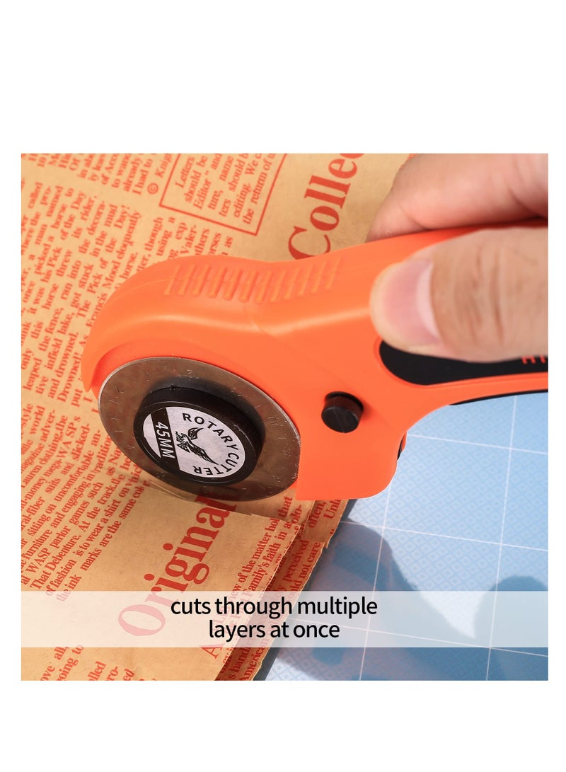 45mm Rotary Fabric Cutter with 5 Extra Blades, Ergonomic Handle, Safety Lock, Ideal for Sewing, Quilting, Leather, Crafting - Suitable for Left & Right Hand (Orange)  - Image 3