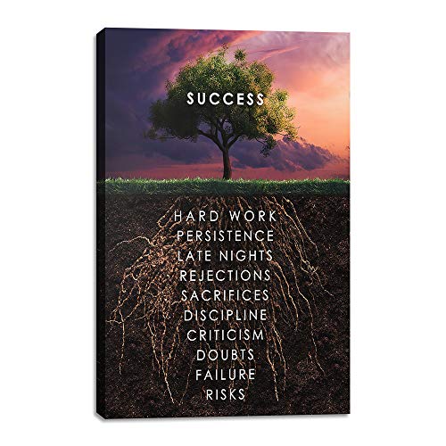 Yetaryy Success Tree Inspirational Quote Canvas Wall Art Motivational Motto Painting Inspiring Entrepreneur Posters Prints Artwork Decor Framed for Home Office Classroom Ready to Hang - 12" Wx18 H - Image 1
