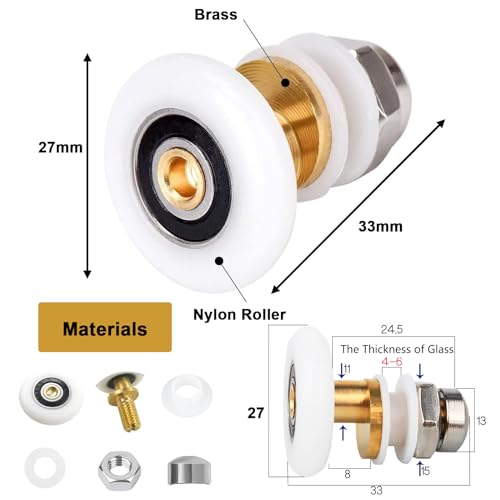 Cokritsm 8pcs 27mm Sliding Shower Door Wheels, Replacement Rollers for Curved Glass Doors 4-6mm - Image 2