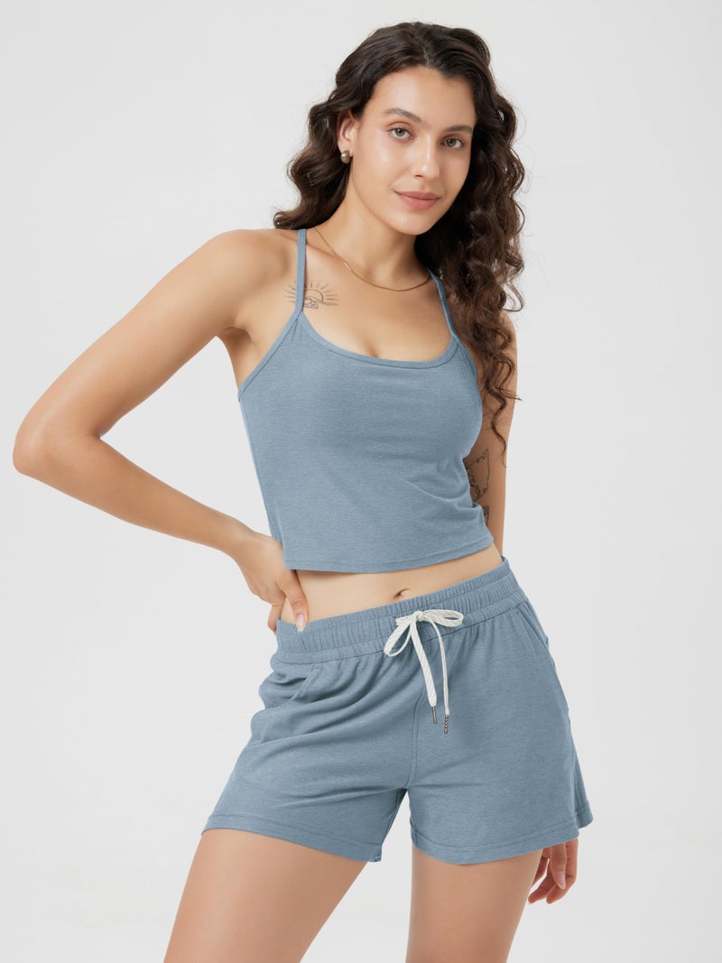 ODODOS Women's Slim Racerback Cropped Tank - odSTRATUM Tech Sports Bra, Ultra Soft UPF 50+ Cami Top with Built-in Bra, Dusty Blue Heather, Large - Image 2