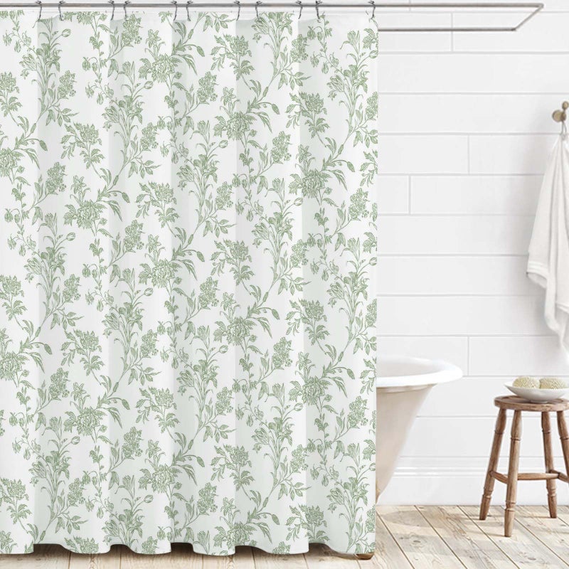 WOUVMA Sage Green Shower Curtain Floral Cotton Cottagecore Shower Curtain For Bathroom 72"" W X 72"" L - Image 3