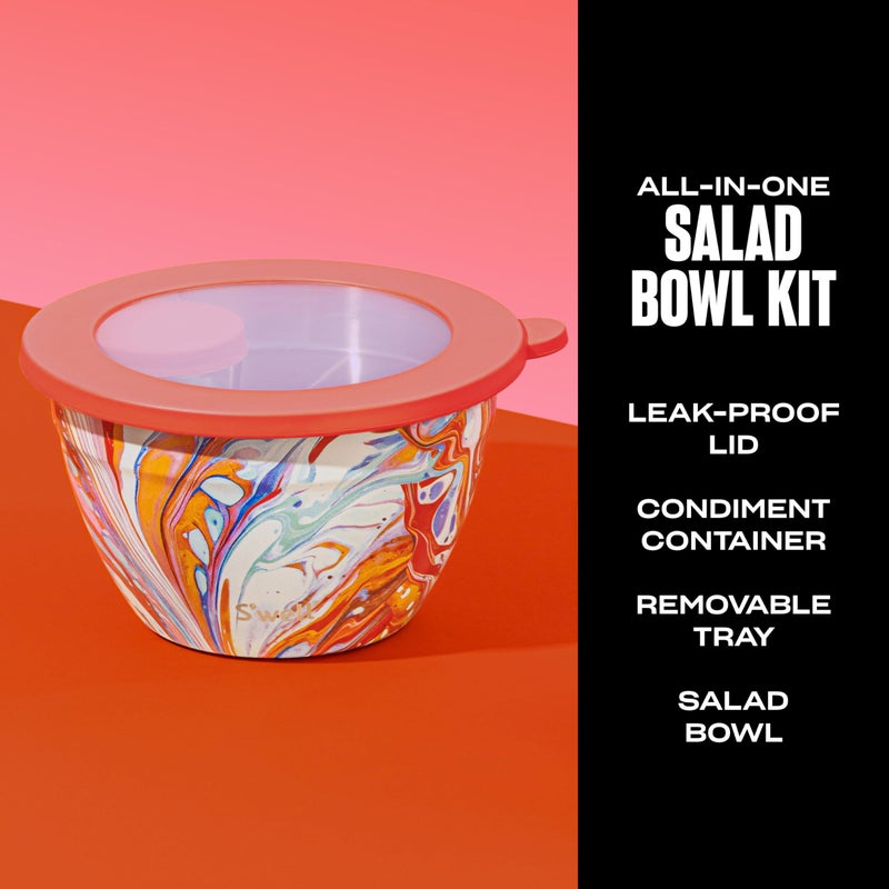 S'well Stainless Steel Salad Bowl Kit 64oz, Marble Swirl, Comes with 2oz Mini Canister and Removable Tray for Organization, Leakproof, Easy to Clean, Dishwasher Safe - Image 2