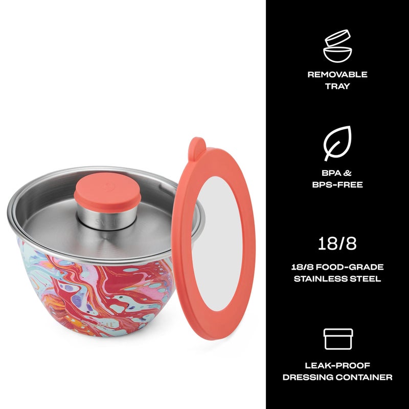 S'well Stainless Steel Salad Bowl Kit 64oz, Marble Swirl, Comes with 2oz Mini Canister and Removable Tray for Organization, Leakproof, Easy to Clean, Dishwasher Safe - Image 3
