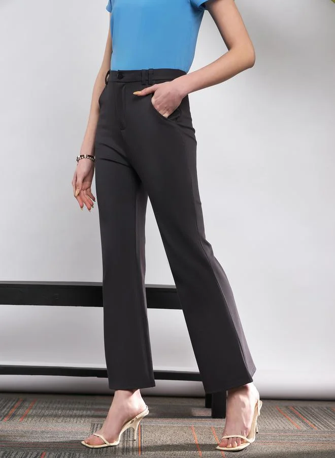 SASSAFRAS Solid Knit Bell Bottom Pants by Styli