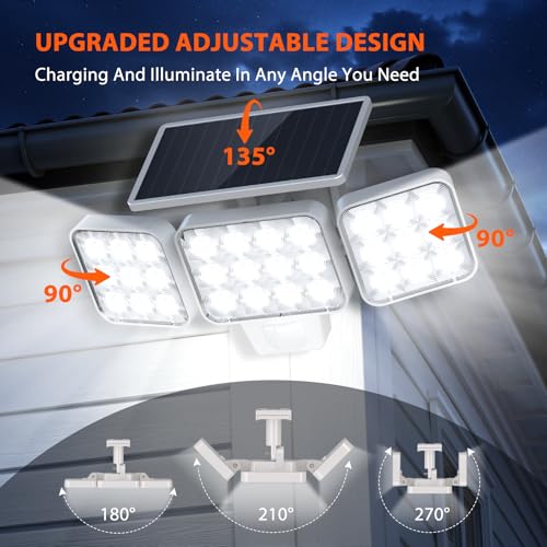 WdtPro Solar Lights Outdoor Motion Sensor 3500LM Bright Solar Flood Lights Outdoor Adjustable Upgrade Glass Panel Wireless LED Solar Powered Security Spot Lights Waterproof for Yard2Pack White - Image 3