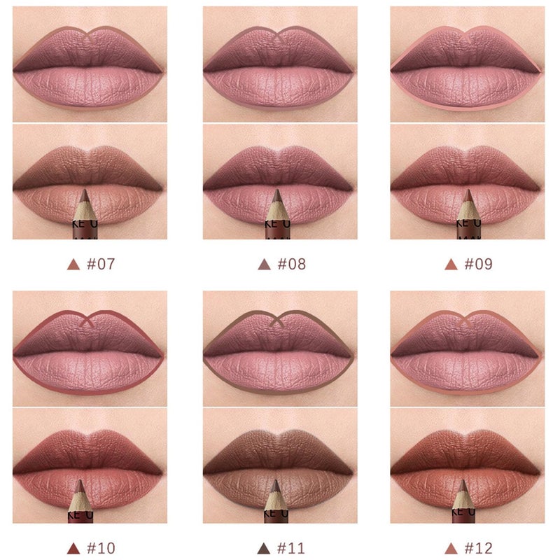 SUAKE 12 Pcs Natural Nude Brown Beige Colors Lip Liner Lipstick Pencils Set for Daily Makeup,Easy to Apply & Remove,Waterproof - Image 4