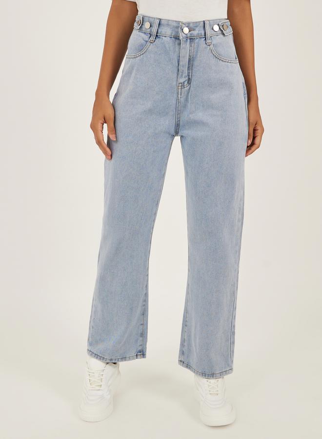 ستايلي جينز واسع الساق بخصر متوسط وتأثير باهت - Image 2