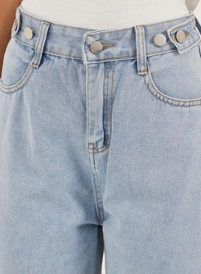 Styli Mid Rise Wide Leg Faded Jeans