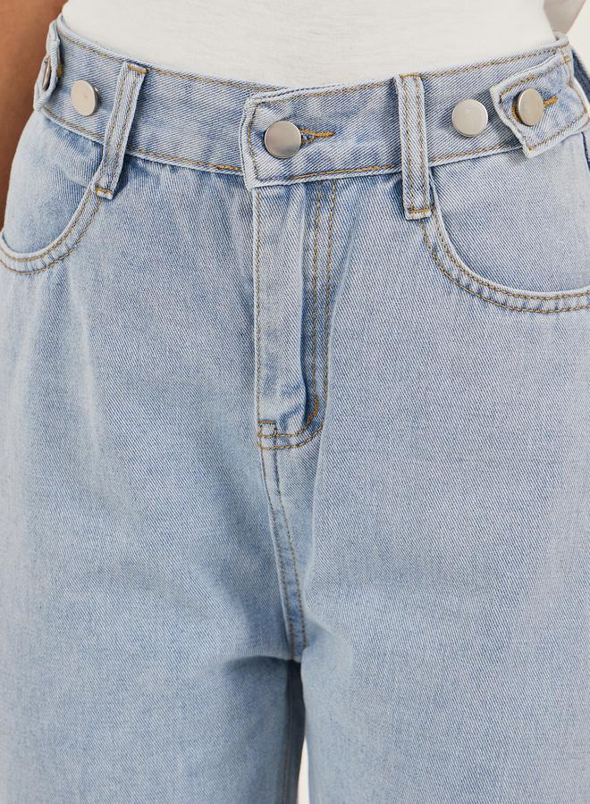 ستايلي جينز واسع الساق بخصر متوسط وتأثير باهت - Image 3