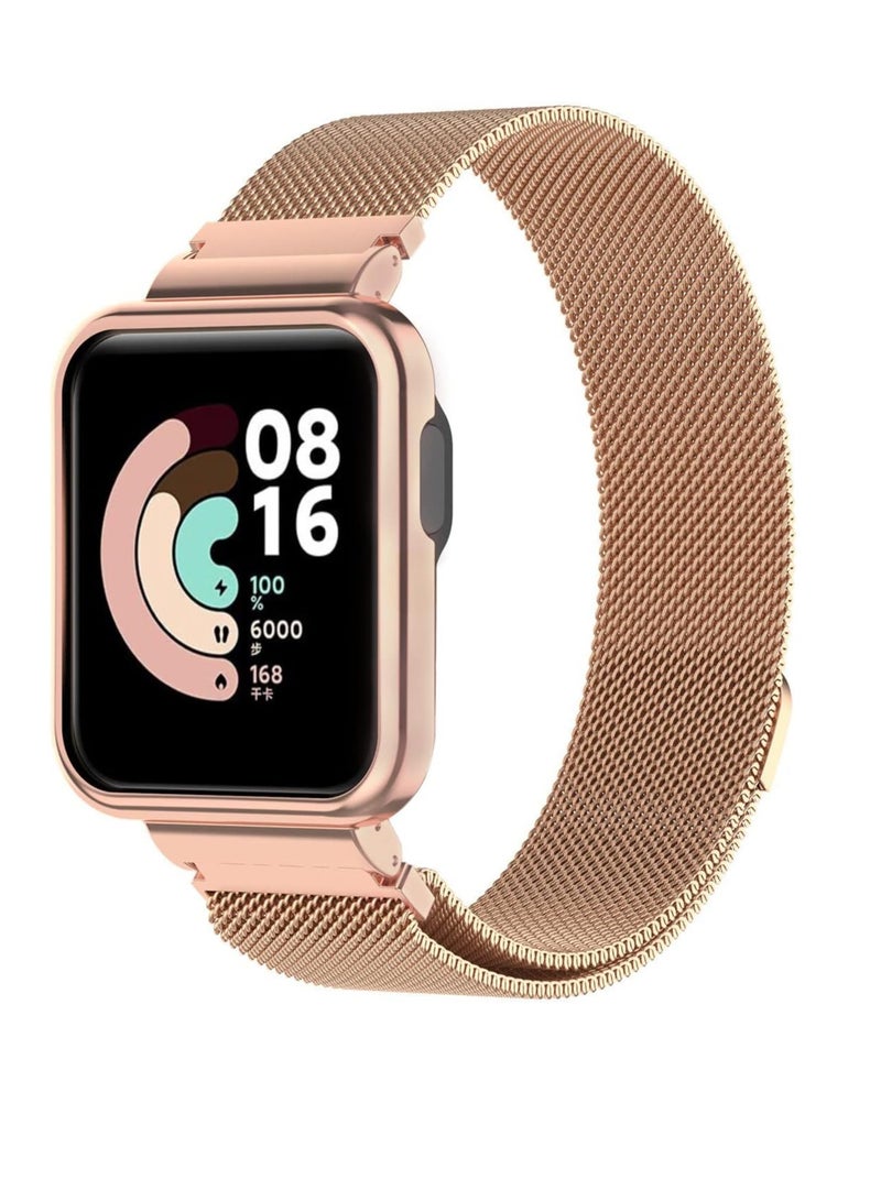 2 in 1 Stainless Steel Watch Band with Cover for Xiaomi Mi Watch mi Lite/Redmi Watch (Rose Gold), Unisex - Image 1