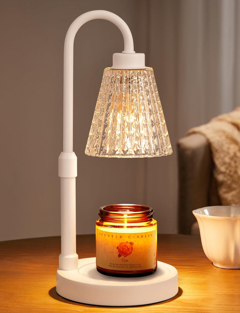 Innqoo White Crystal Candle Warmer Lamp with Timer, Dimmable Candle Warmer for Jar Candles, Height Adjustable Wax Melts Warmer, Birthday Gifts for Women Mom, House Warming Gifts New Home Decor - Image 1
