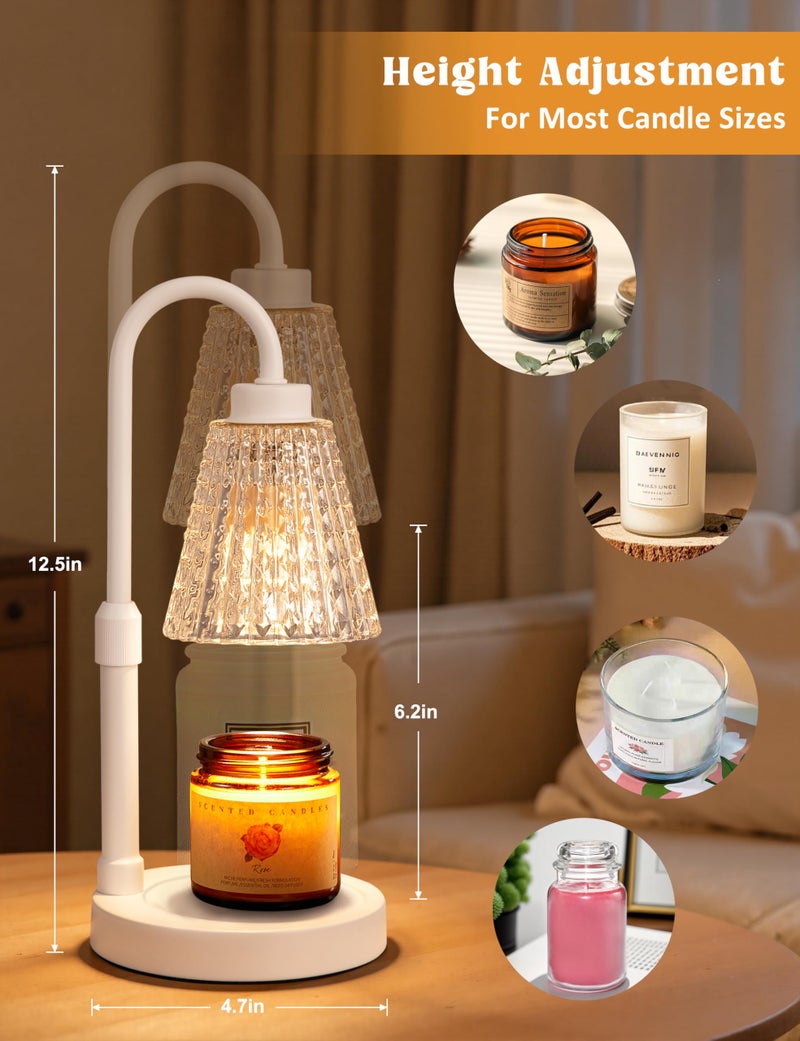 Innqoo White Crystal Candle Warmer Lamp with Timer, Dimmable Candle Warmer for Jar Candles, Height Adjustable Wax Melts Warmer, Birthday Gifts for Women Mom, House Warming Gifts New Home Decor - Image 4