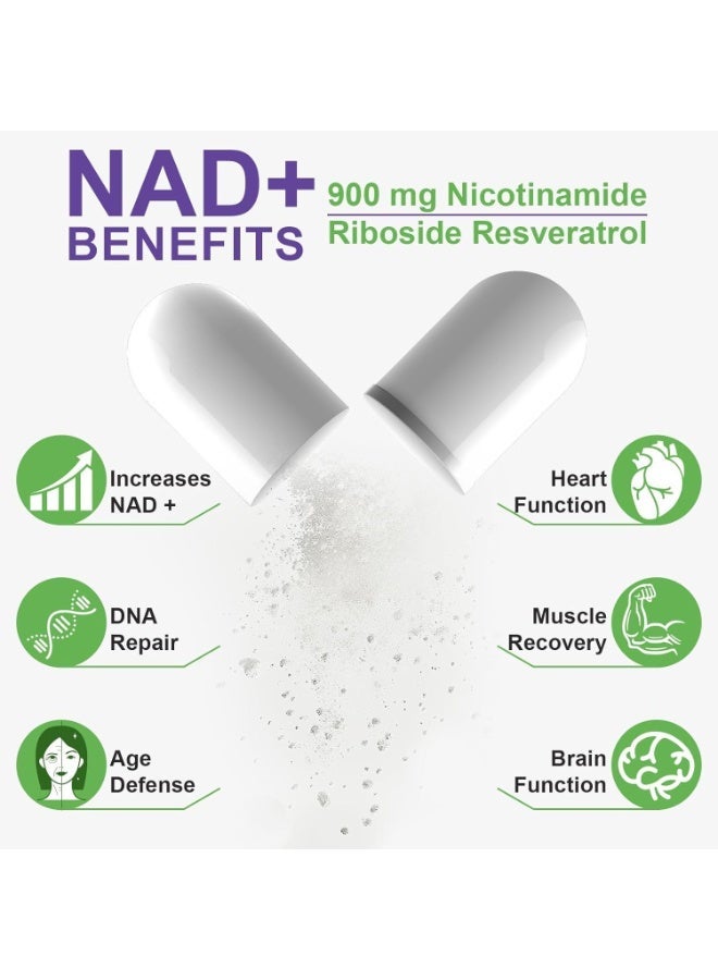 NAD 80 Capsules High Purity NAD+ Supplement with Nicotinamide Riboside & Resveratrol for Energy, Vitality, Anti-Aging, Focus & DNA Repair. - Image 5