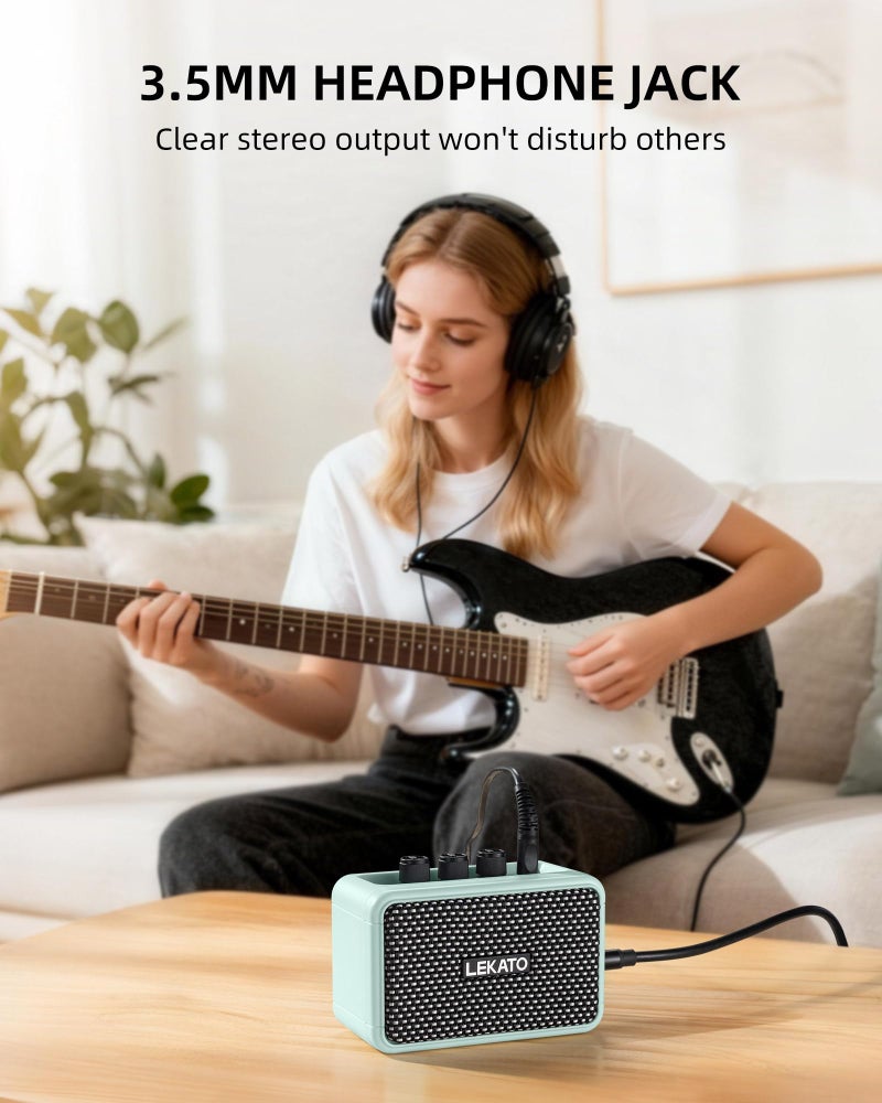 LEKATO Mini Guitar Amplifier, Dual Speakers 5W, Rechargeable Electric Guitar Amp Bluetooth with Clean Overdrive, 6H Working, Headphone Jack, Wireless Portable Small Amp for Practice, Traveling (Blue) - Image 5