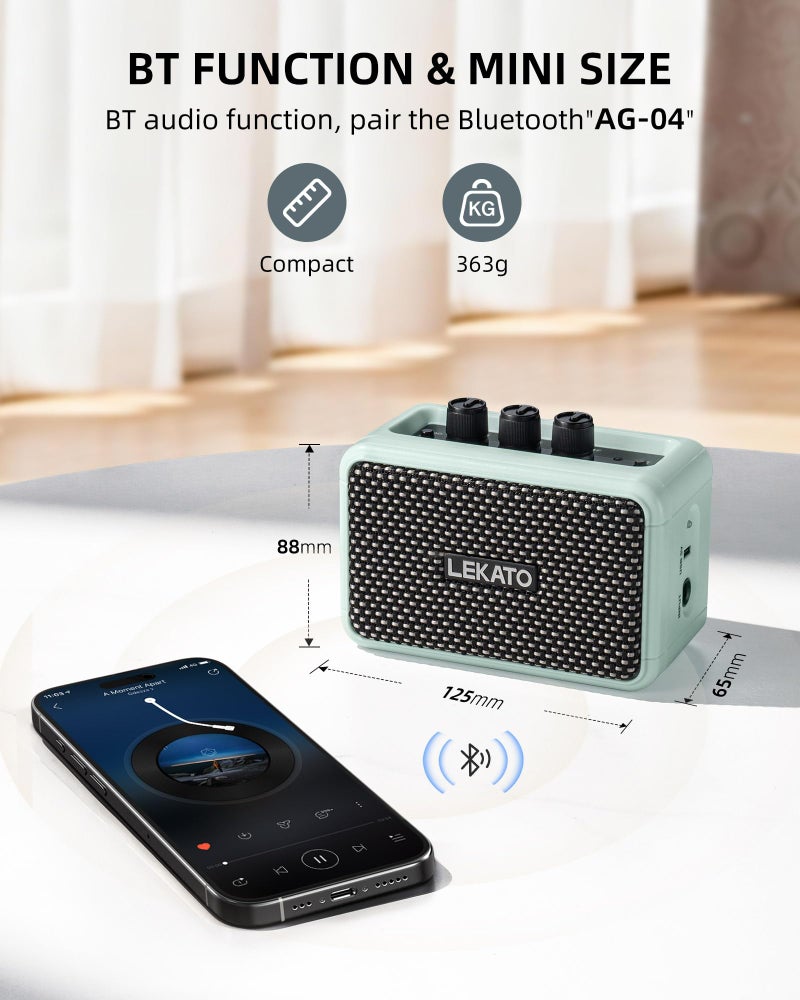 LEKATO Mini Guitar Amplifier, Dual Speakers 5W, Rechargeable Electric Guitar Amp Bluetooth with Clean Overdrive, 6H Working, Headphone Jack, Wireless Portable Small Amp for Practice, Traveling (Blue) - Image 4