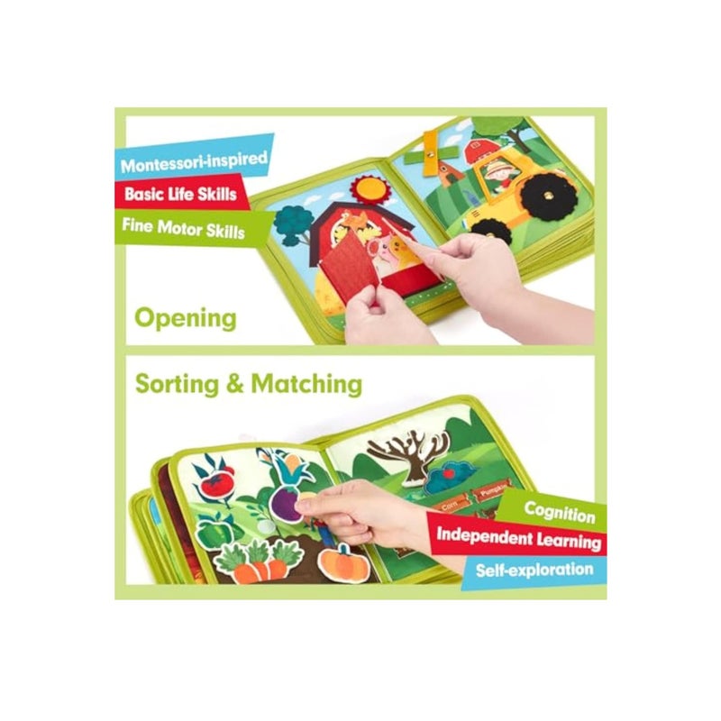 SOLARAE Toddler Busy Board, Busy Book for Toddler, Montessori Busy Board, Educational Learning Sensory Busy Book, 20 in 1 Quiet Activity Book with Life Skills, Cognition, Sorting, Matching, Preschool Learning - Image 2