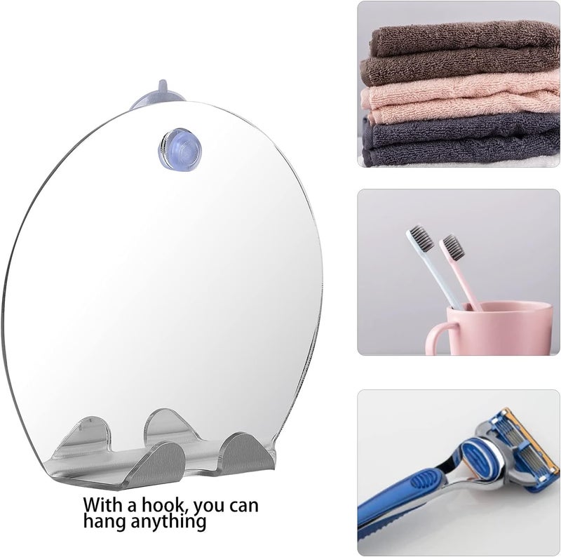 klarako Fogless Bathroom Shaving Mirror, Round Shape Fogless Shower Mirror With Razor Hook Anti Fog Bathroom Shaving Mirror Lightweight Portable Wall Hanging With Suction Shatterproof Mirror - Image 5