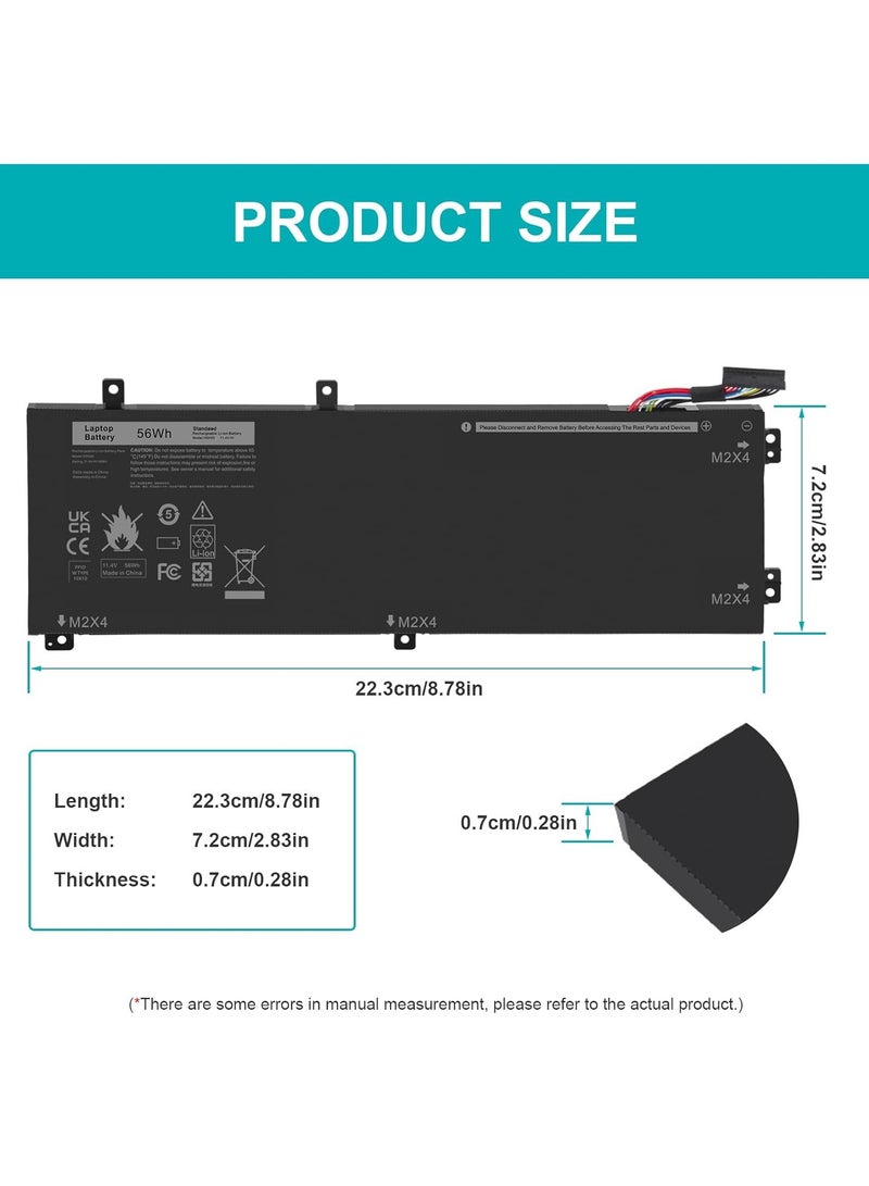 Replacement Battery 56Wh H5H20 for Dell Precision 5510 5520 5530 5540 Dell Inspiron 7501 7590 7591 XPS 15 9550 9560 9570 HSH20 M7R96 62M JV 451 -BCBB.T 5D91C 5041C 05041C 11.4V - Image 2