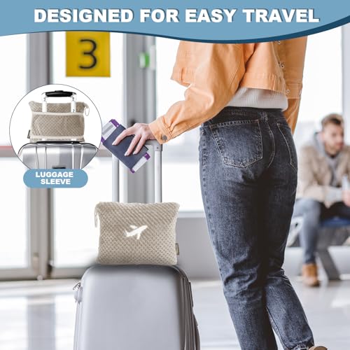 Nenolix Travel Blanket Airplane Compact with Bag, Travel Essentials 3 in 1 Packable Airplane Blanket, Travel Pillow and Blanket Set, Inflatable Pillow, Luggage Sleeve & Backpack Clip (Camel) - Image 4