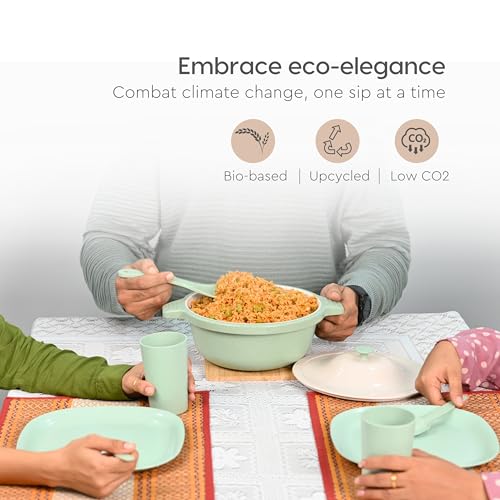 Eha Earth Friendly Serving Bowls with Lid | Microwave Safe | Made with Rice Husk and Bamboo Fibers | 2500 ml Each | Set of 2 | Celeste Green - Image 5