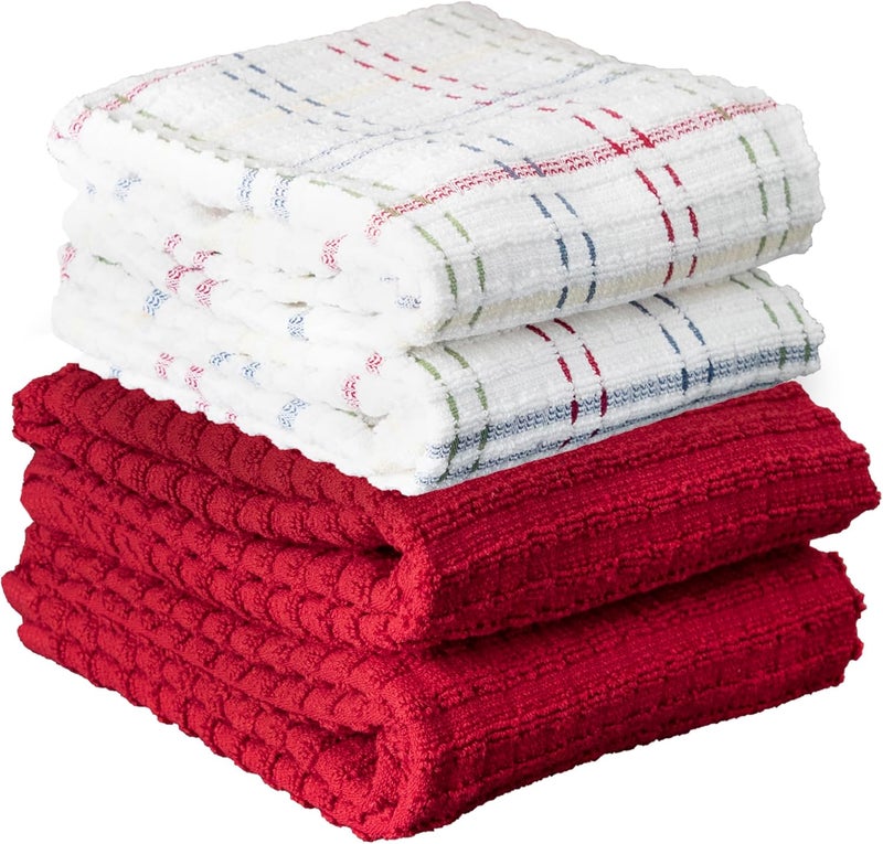 Ritz Royale Collection 100% Combed Terry Cotton Kitchen Towels, Highly Absorbent Dish Towels, Set of 4, 34 x 30.5 cm, Plain, Paprika - Image 1
