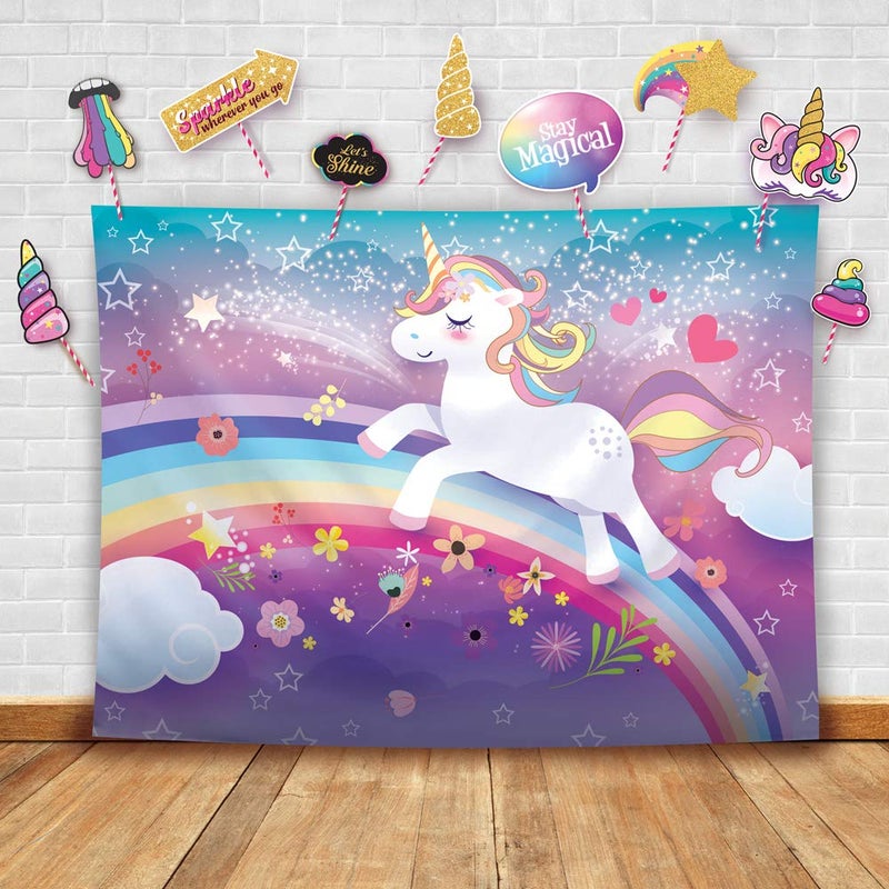 Glittery Garden Magical Unicorn Theme Photography Backdrop and Studio Props Great as Birthday Photo Booth Background Girls Rainbow Banner Party Supplies and Princess Baby Shower Decorations