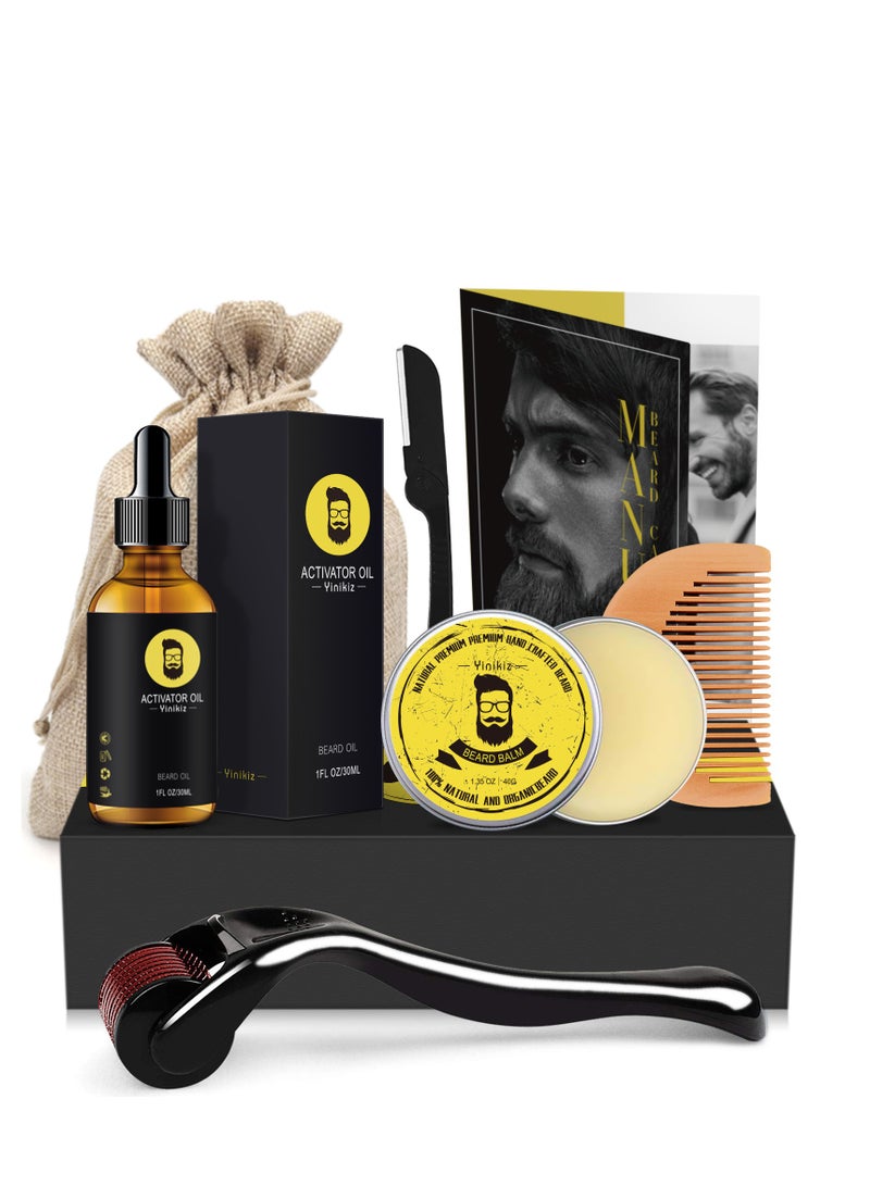 Yinikiz Men's beard corrector beauty set, beard growth kit, containing beard growth oil, beard roller, beard cream, comb, beard shaver, storage bag and instruction manual, perfect gift creativity for men - Image 1