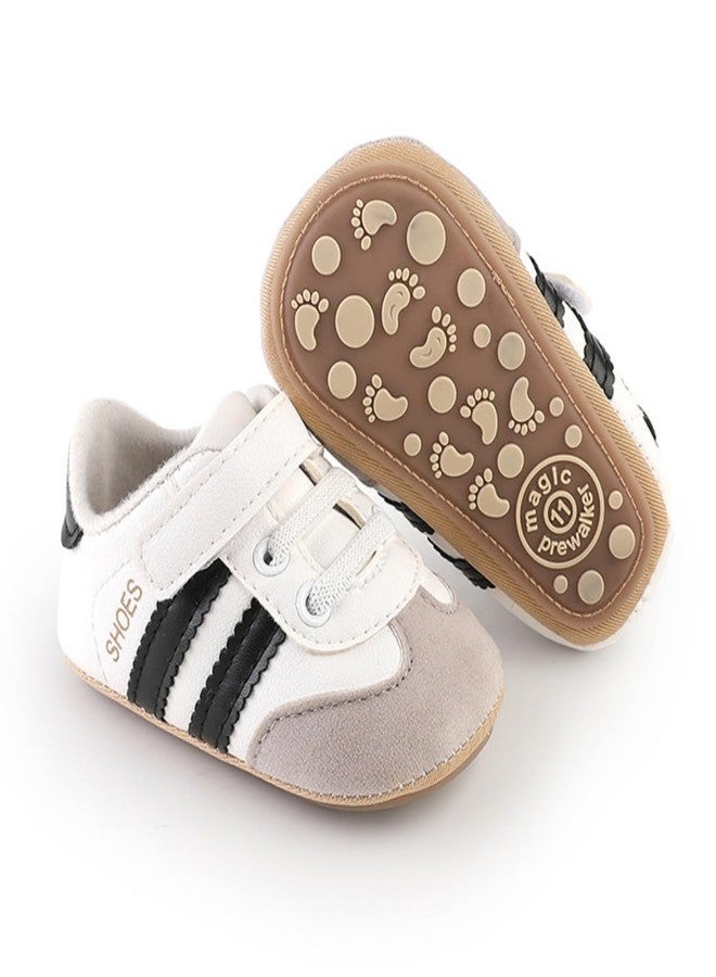 TsQiiane Newbron Baby Boys Girls Retro Sneakers Pu Leather Rubber Sole Walking Shoes Toddler Non-slip First Walkers Infant Slippers Crib Shoes(6193/black 2) - Image 1