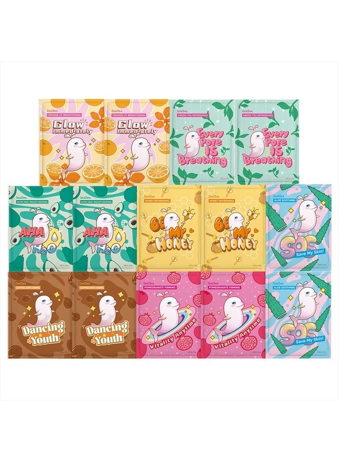 ZealSea Sheet Mask Face Mask Skin Care (Pack of 14) Beauty Facial Mask Kids Spa Face Mask Birthday Party gifts Women, kids Girls Skincare - Hydrate, Brighten, Moisturize,Soothe for All Skin Types  - Image 1