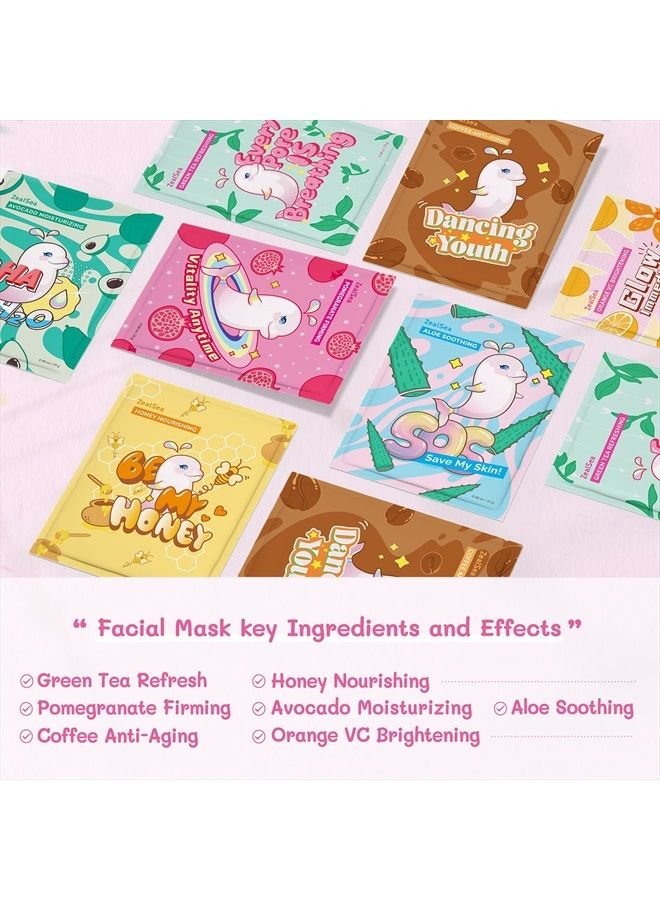 ZealSea Sheet Mask Face Mask Skin Care (Pack of 14) Beauty Facial Mask Kids Spa Face Mask Birthday Party gifts Women, kids Girls Skincare - Hydrate, Brighten, Moisturize,Soothe for All Skin Types  - Image 2