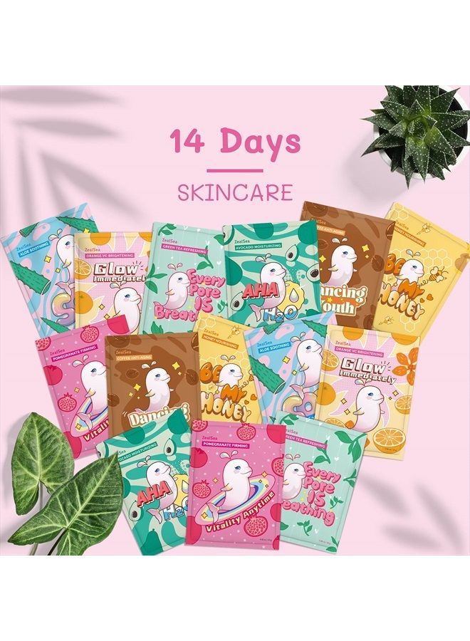 ZealSea Sheet Mask Face Mask Skin Care (Pack of 14) Beauty Facial Mask Kids Spa Face Mask Birthday Party gifts Women, kids Girls Skincare - Hydrate, Brighten, Moisturize,Soothe for All Skin Types  - Image 3