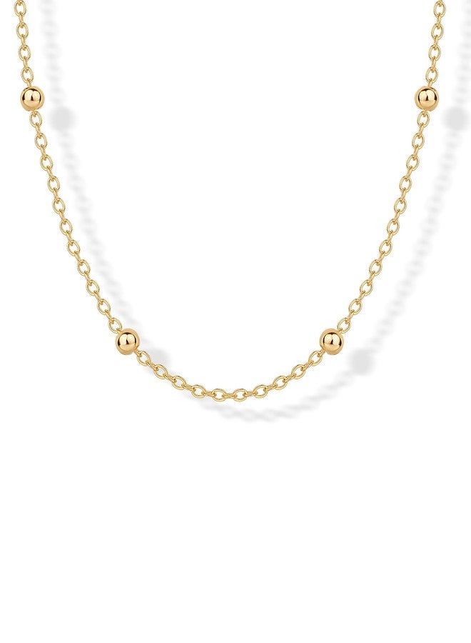 PAVOI 14K Yellow Gold Plated Small Bead Ball Chain Necklace for Women - Adjustable Dainty Gold Beaded Necklace - Trendy Choker Chain Layering Jewelry - Ball Station - Image 3