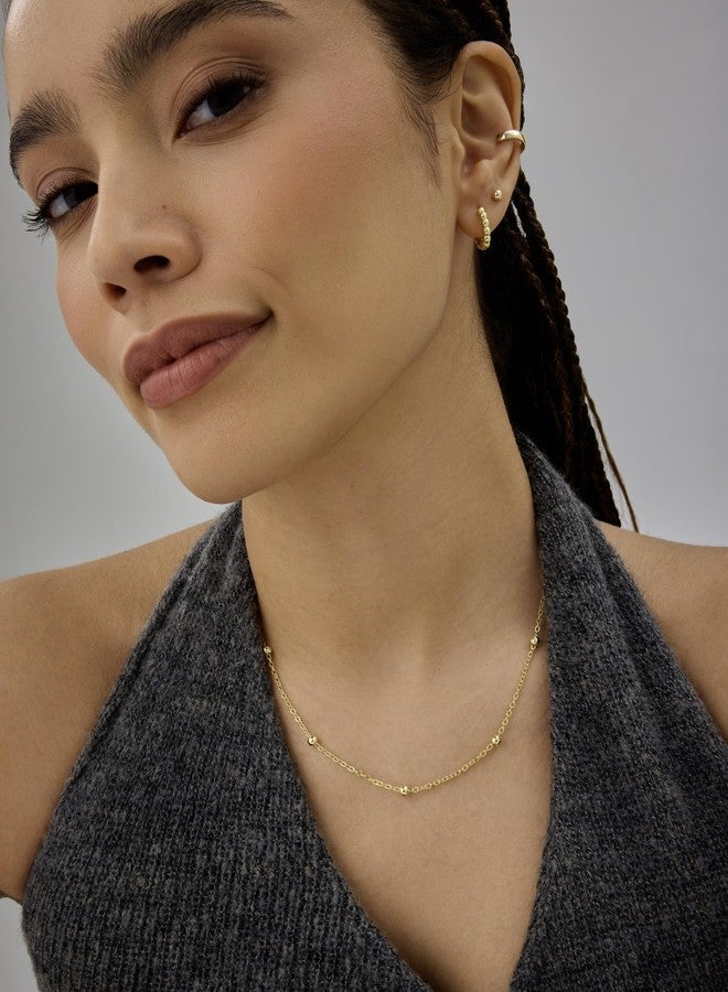 PAVOI 14K Yellow Gold Plated Small Bead Ball Chain Necklace for Women - Adjustable Dainty Gold Beaded Necklace - Trendy Choker Chain Layering Jewelry - Ball Station - Image 4