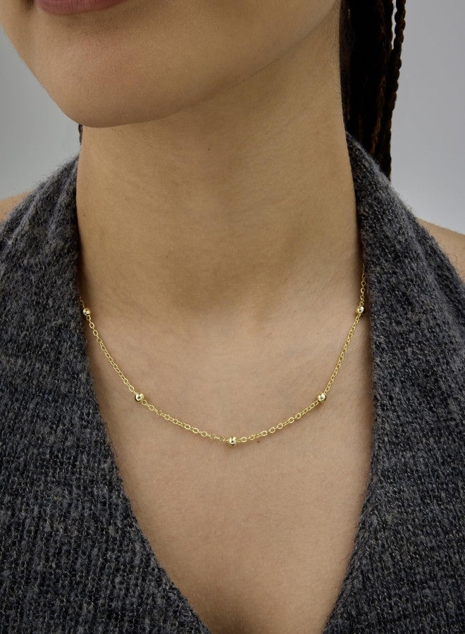 PAVOI 14K Yellow Gold Plated Small Bead Ball Chain Necklace for Women - Adjustable Dainty Gold Beaded Necklace - Trendy Choker Chain Layering Jewelry - Ball Station - Image 2
