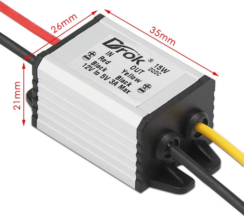 DROK 12v to 5v Converter Waterproof Pack of 2, 8-35V to 5V Buck Converter and 8-22V to 3-15V Adjustable Step Down Converter - Image 4