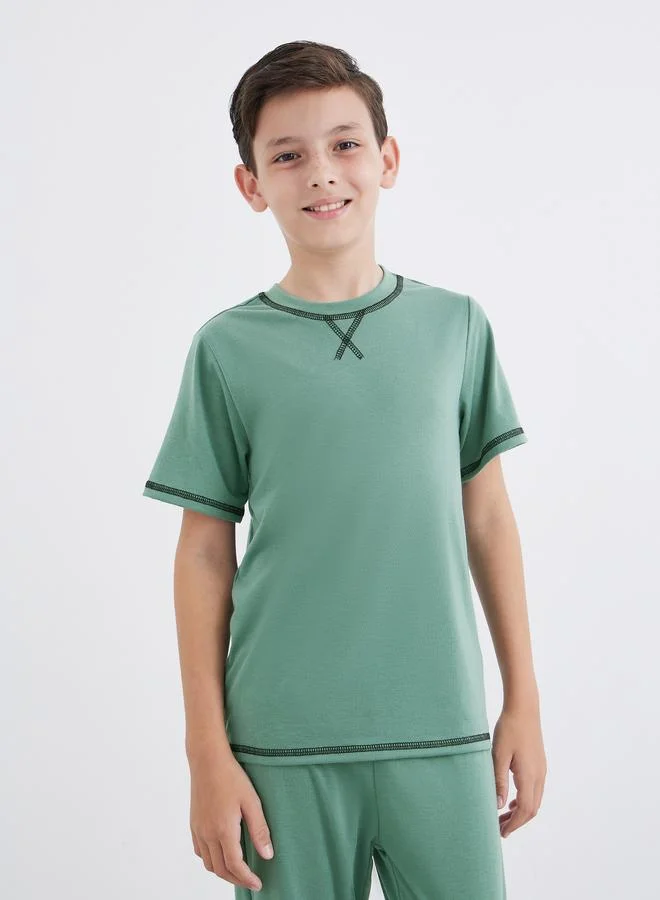 ستايلي Styli Boys Green Overlock Seam T-Shirt and Pyjama Set