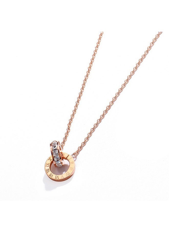 Beyond Roman Alphabet Double Ring Necklace, Anti Rust and Anti Fading 14k Rose Gold Plated Necklace, Fashion Jewelry Gift (Rose Gold)  - Image 3
