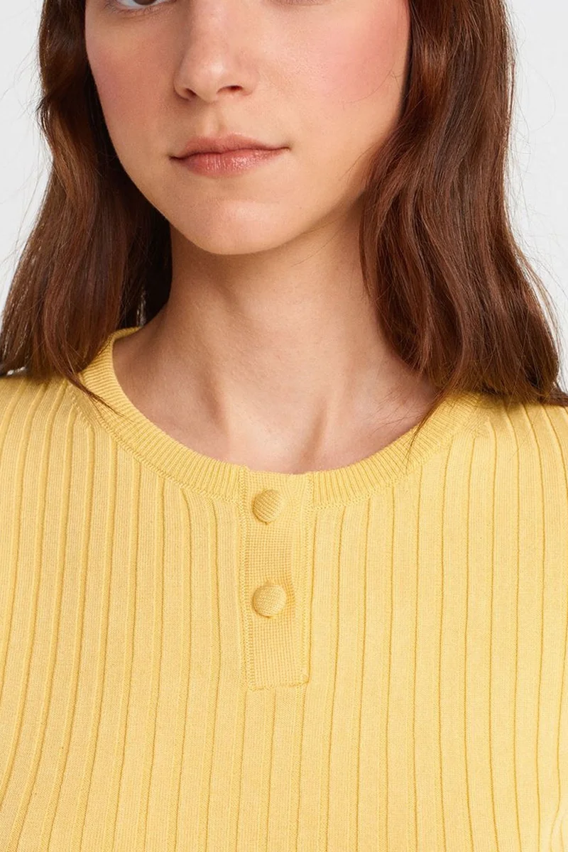 Dilvin Lemon Yellow DILVIN Ribbed Short-Sleeve Button Blouse for Women | Best Price UAE