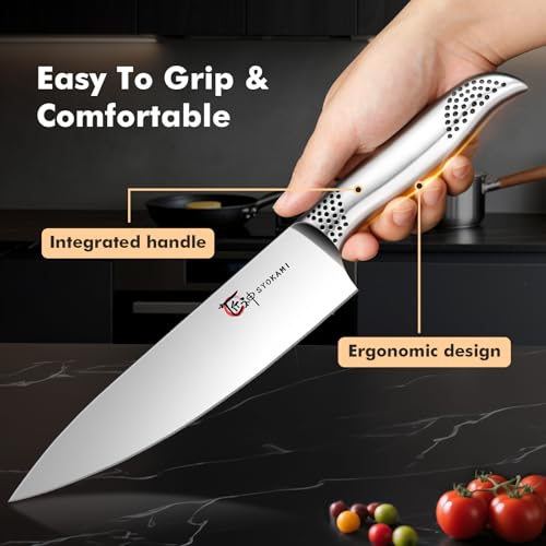 SYOKAMI Japanese Knives Set for Kitchen, Magnetic Knife Set with Block and Sharpener, Stainless Steel Knife Set as Gift for Couple, Wedding, Women or Mom with Gift Box, 14 PCS Black Dot - Image 5