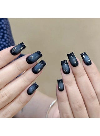 Blue Black Starry Gradient Press - on Nails for Cool Edgy Street Style - view 4