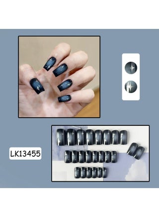 Blue Black Starry Gradient Press - on Nails for Cool Edgy Street Style - view 3
