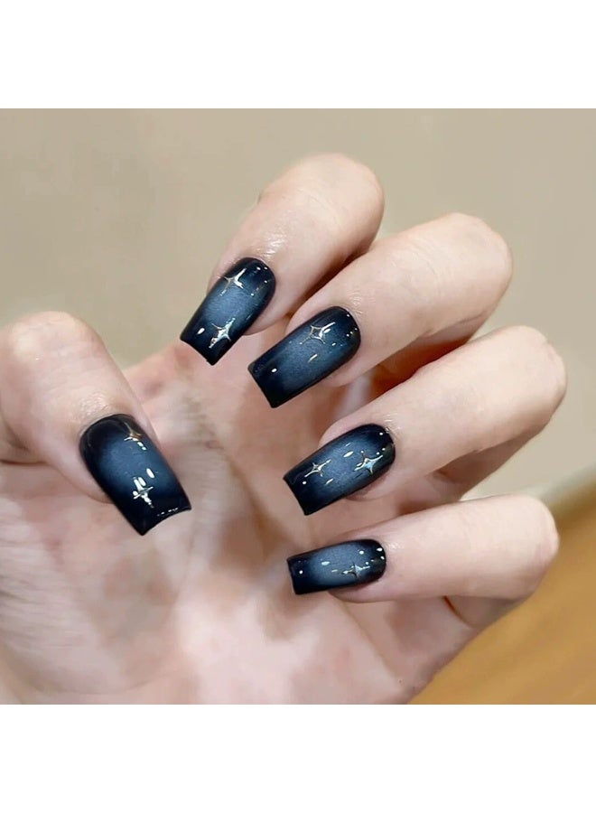 Goolsky Blue Black Starry Gradient Press - on Nails for Cool Edgy Street Style - Image 1