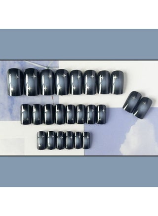 Blue Black Starry Gradient Press - on Nails for Cool Edgy Street Style - view 2